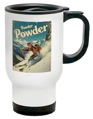 Shopagift Powder Powder Snow Ski Travel Mug Skiing Mountains Vintage Stainless Steel 14oz Cup