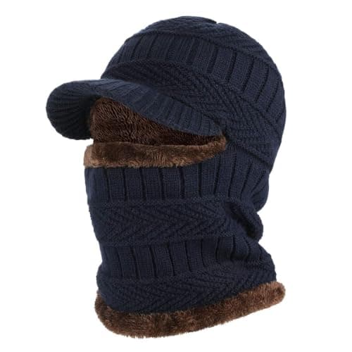AYPOW Winter Knit Balaclava Beanie Hat with Flexible Neck Warmer, Unisex Windproof Warm Ski Face Mask for Outdoor Sports - Navy Blue