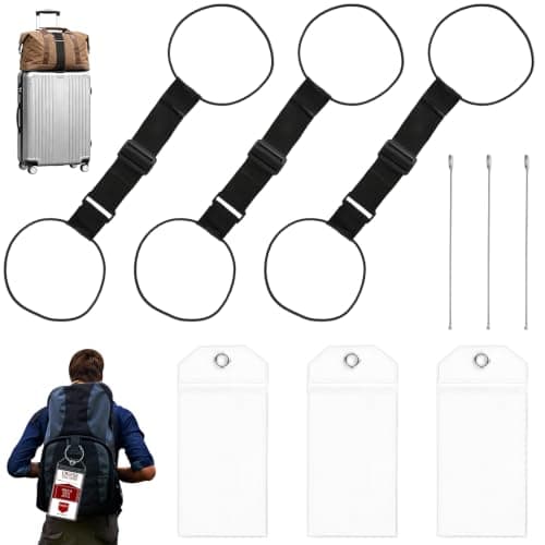 6PCS Luggage Connector Straps and Luggage Tag Holder, Adjustable Elastic Luggage Straps for Suitcases, Nylon Luggage Straps Bag Bungee, Portable Travel Packing Ties, Suitcase Accessories