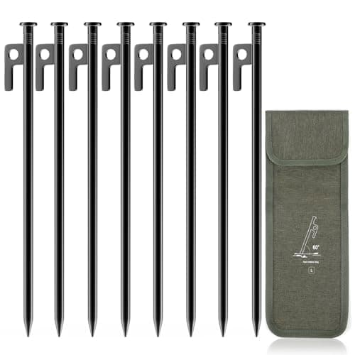 Forever Speed 8pcs Steel Tent Pegs with Storage Bag,30cm Heavy Duty Tent Pegs,Ground Pegs Camping Pegs for Hard Lands,Woods,Lawns,Awning Pegs for Outdoor Camping,Hiking,Backpacking