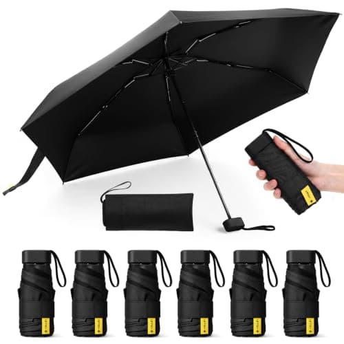 Jexine 6 Pack Mini Travel Compact Umbrella Windproof Manual Open Close Umbrella UV Protection Small Folding Design Fits in Pocket or Purse, Lightweight Portable for Women Men