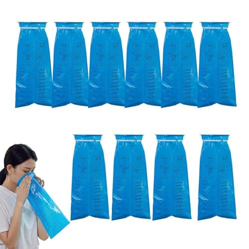 Emesis Bags - 10 Pack Reusable Baags, Leak Proof, Travel Sick Bags with Measurement Marks, Portable Leakproof Puke Envelope | Car Sickness Envelopes for Taxi, Boat, Bus & Pregnancy, Portable Vom