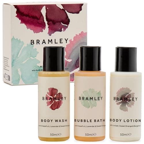 Bramley Mini Body Set (3 x 50ml), Contains Travel Size Body Wash, Bubble Bath & Body Lotion, Pamper Gifts for Her with Mini Beauty Products