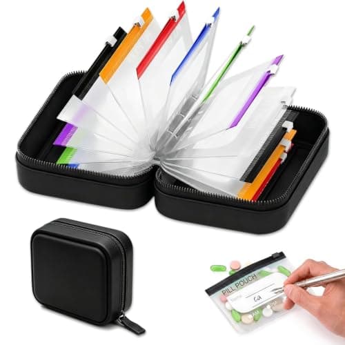 Waterproof Pill Organiser Pouch Set, 14 Colour Coded Storage for Travel