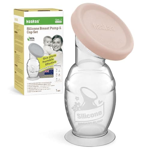 haakaa Manual Silicone Breast Pump with Suction Base and Silicone lid Set, One-Piece Design, Hands-Free Silent Operation, Natural Suction, Spill-Proof & Easy to Clean, 5oz/150ml, Blush