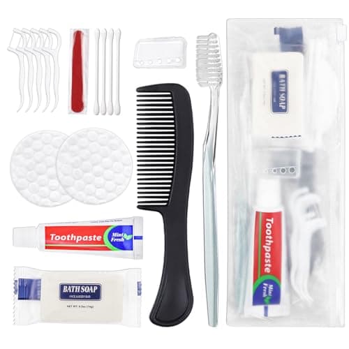 HQSLsund 25 Bulk Personal Hygiene Kit Set, Disposable Toothbrushes with Toothpaste, Floss, Brush, Soap, Vanity Set and Homeless Supplies a
