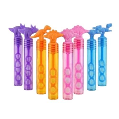 TC TOYS - 8 Pack Dinosaur Bubble Wands for Kids - Dino Party Bag Fillers, Toddler Birthday Favors & Small Stocking Fillers - 5ml Mini Bubble Tubes in 4 Assorted Designs