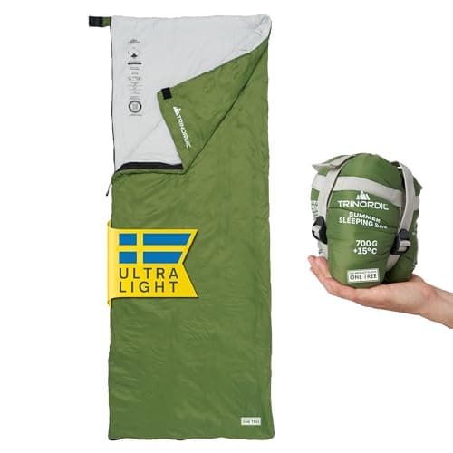 Trinordic Lightweight Summer Sleeping Bag - Rectangular, 700g, Green
