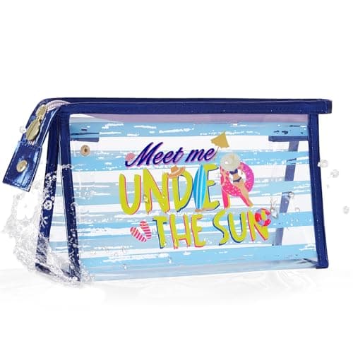 COSHAYSOO Sunscreen Bag Clear Makeup Toiletry Pouch Beach Vacation Essentials for Women Teen Girls Trip Gifts Summer Pool Travel Must Have Accessories Waterproof Stuff, Multi-Under the Sun, Swim