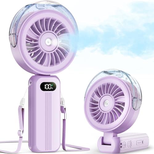 Otlonpe Handheld Mist Fan Portable, Powerful High Speed, Small Personal Rechargeable Cooling Misting Fan Water Spray Mister, 4000mAh Battery Operated for Travel Indoor Outdoor Hand Desk (Purple)