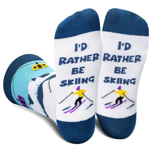 Funny Skiing Socks for Men Dad Teen Boy, I’D RATHER BE SKIING Novelty Gifts
