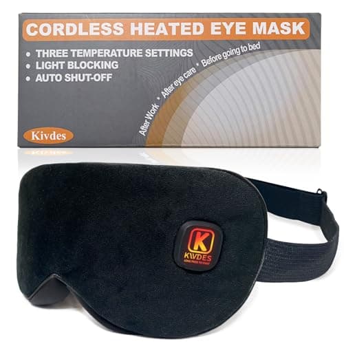 Kivdes Cordless Heated Eye Mask for Dry Eyes Electric USB Warm Eye Compress for Blepharitis & Styes,Rechargeable with Adjustable Strap 3-Level Temperature 30Mins Auto-Off Sleep Travel Gifts (Black)