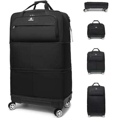 Laripwit Expandable Large Holdall Suitcase with Wheels, 55-115L Foldable Soft Suitcases & Travel Duffle Hand Luggage, Collapsible Rolling Duffel for Men Women and Not Fall Over, Black