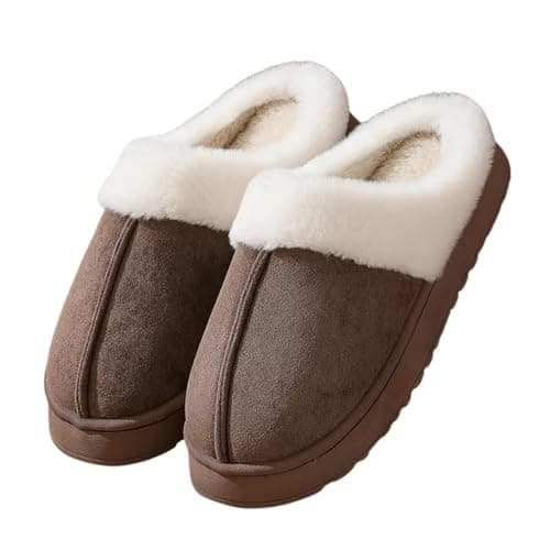 HomeFunk Women's Fluffy Slippers Warm Comfy House Slippers for Women Non-Slip Indoor Outdoor (COFFEE, UK Footwear Size System, Adult, Men, Numeric Range, Medium, 3.5, 4.5)