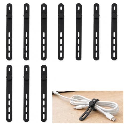 Silicone Cable Ties, Black Adjustable Wire Organisers, Reusable, 10 Pack