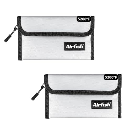 Airfish 2 Pack Fireproof Wallet, 5 x 8 inches, Waterproof Cash Bag with Zipper, Small Cash Bag for Valuables - Silver