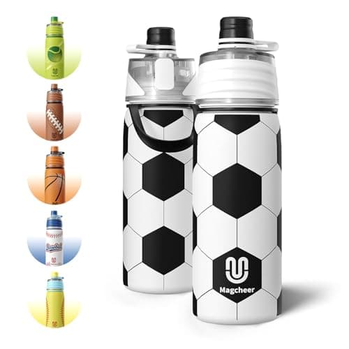 magcheer 600ml Insulated Water Bottle with Spray Mist for Kids(Football)