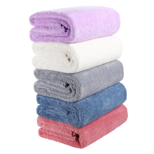 UTHCLO 5 Piece Microfiber Bath Towel Set with Lace Trim in Solid Colour