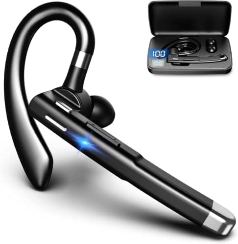 Bluetooth Headset V5.3 Wireless Handsfree Earpiece, Bluetooth Earpiece Single Headset with ENC Noise Canceling Microphone,LED Display,Waterproof Earphones In-Ear Headphone for Office ,Business,Driving