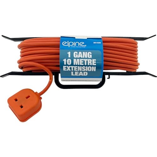 1 Gang Extension Lead 10 Metre Way Cable Orange Electrical Mains Adapter | Power - Cord Travel Plug, Travelling Holiday Converter Mains | Lightweight & Portable, Plugs Adapter Multi Purpose Durable