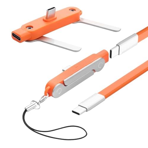 YACSEJAO 4.9FT Detachable 2-in-1 USB C Invisible Stand Charging Cable 240W 90 Degree USB C to USB C Flat Silicone Charger Cable Built-in Phone Stand for Gaming,Office,Car,Travel (Orange)
