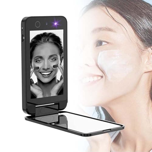 UV Mirror for Sunscreen Test, with UV Mirror Sunscreen Camera, Sun Protection Visualization Rechargeable Travel Makeup Mirror, 4inch Pocket, with USB-C Charging Cable,Black