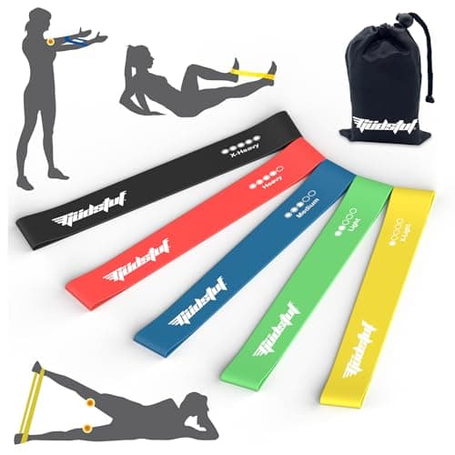 Güdstuf Resistance Bands Set of 5 – Natural Latex Loop Bands with Carry Pouch – Non-Slip Exercise Bands for Home Fitness, Yoga, Pilates, Rehab & Strength Training