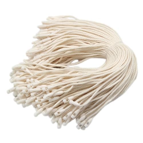 100 PCS Cotton Hang Tag String, Disposable Price Strings with Snap Lock for Luggage Label, Fastener Hook Ties for Products Clothes Brand Tag Price
