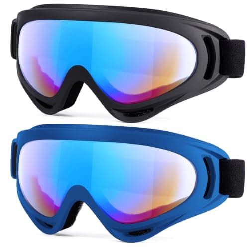 EasYoung 2-Pack Ski Goggles, Compatible Snowboard Goggles for Kids, Teens, Youth, Boys, Girls, Men and Women, Motorcycle Goggles, Wind Resistance Goggles