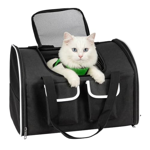 SUNNYNEST Cat Carrier, Airline-Approved Pet Travel Bag for Small Cats & Dogs up to 10 kg, Foldable Design with Lockable Zippers, Waterproof Base & Plush Cushion, 49×30×33 cm