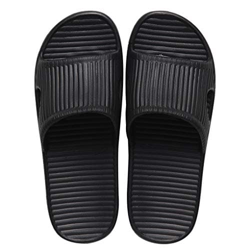 JoWebb Unisex Slippers for Women/Men, Light Weight Flat Slide Sandals Shower Sandals Flip Flops for Indoor Garden Bathroom Poolside Black