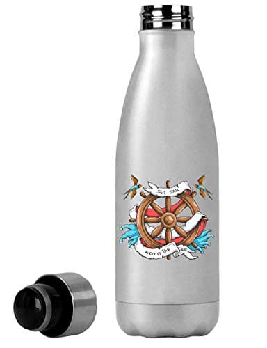 Set Sail Across The Sea Ship Wheel Bird Art Thermal Travel Flask 350ml