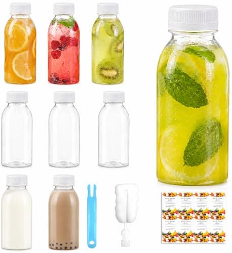 8 Pack Plastic Juice Bottles with Lids, 6.8Oz/200ml Sensory Bottles Empty