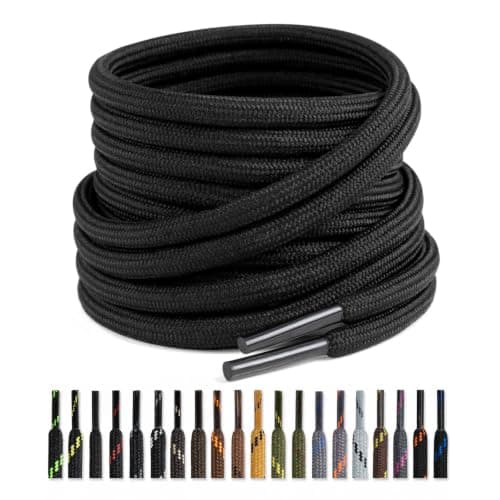 Puzeam 2 Pairs 4.5 mm Round Shoe Laces for Heavy Duty Boots Black 150cm