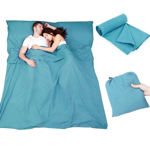 Plliocse Sleeping Bag Liner Travel Sheet Sleeping Bag, Double Size 160 x 210 cm Sleeping Bags Liners with Pillow Pockets for Adults, Travel, Hotels, Business Trip, Camping (Blue, 160cm x 210 cm)