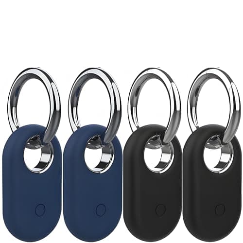SmartTag2 Holder for Samsung Galaxy SmartTag 2 Case. Anti Lost Anti-Scratch Secure Keyring for Pet Collar Key Bag Luggage Travel. Silicone Protective Smart Tag 2 Keychain Cover (4 Pack, Black/Blue)