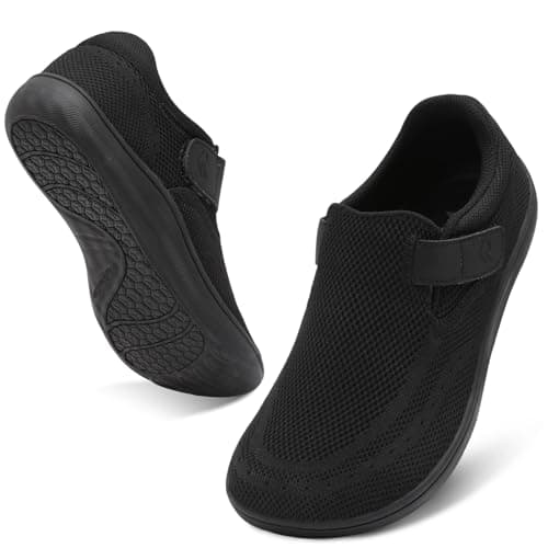 Men's Wide Walking Shoes Extra Wide Adjustable Slip On Orthopedic Barefoot Zero Drop Sneakers for Swollen Feet (All Black, Adult, Men, 8.5, Numeric, UK Footwear Size System, Wide)