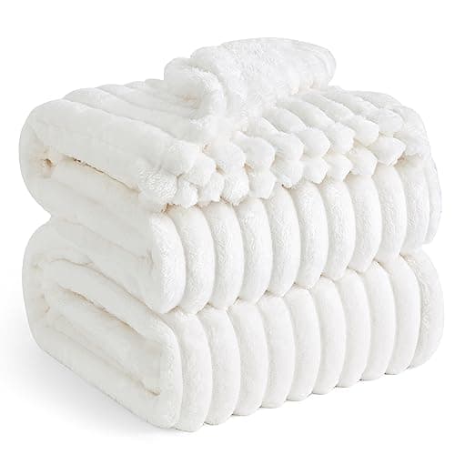 Bedsure Fleece Throw Blanket for Bed - Fluffy Throw, Off White, 220x240 cm