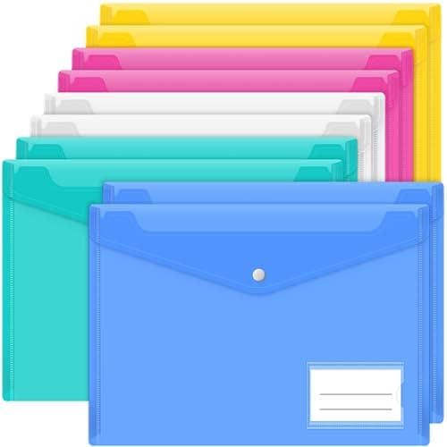 Smarpau A4 Plastic Wallets 10 Pack, Colour File Folders with Label Pocket
