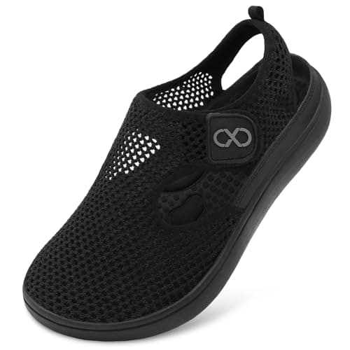 JOINFREE Womens Sandals Wide Fit Walking Trainers Mesh Breathable Zero Drop Barefoot Adjustable Summer Holiday Shoes Closed Toe for Beach Garden Travel Daily Wear Anti-Slip Black