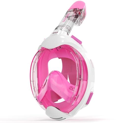 G2RISE Full Face Snorkel Mask Kids Snorkeling Set, 180 Degree Panoramic View, Anti-Fog & Anti-Leak Dry Top Snorkel Set for kids 3-8 (White Pink)