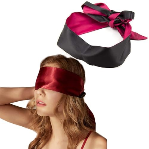 Satin Blindfold 1 PCS Comfortable Silk Eye Cover Double Sides Available Tie Waist Belt Smooth Sleeping Eye Mask Unisex Soft Adjustable Strap for Valentine's Gift Halloween Cosplay Games Daily Sleeping