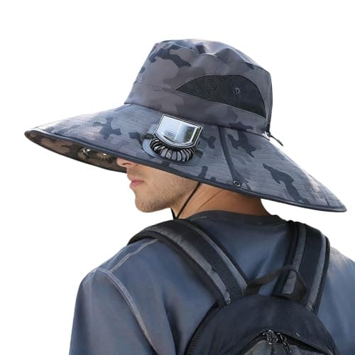 Celanisai Fan Hat Men's Outdoor Sun Hat with Wide Brim and SPF 50 Protection for Hiking, Fishing, Travel, Adjustable and Quick Drying Breathable Fishing Hat with Wide Brim, O Dark Grey, One size