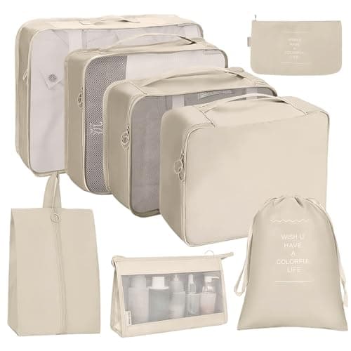 Compression Packing Cubes 8pcs, with Visible Mesh, Handle & Double Zipper