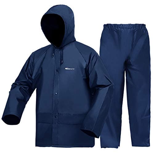 Rain Suits for Men Women, Ultra-Lite Waterproof Rain Coat (Jacket + Trousers) Sets Windproof Hooded Rain Gear Work wear(Navy Large)