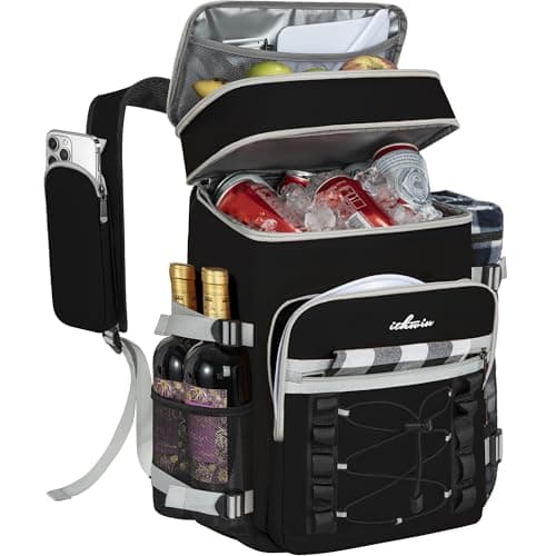 30L 40-Can Cooler Picnic Backpack Cool Bag, Portable Soft Food Cooler Box