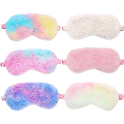EUPSIIU 6 Pieces Kids Eye Masks for Sleeping, Plush Sleep Mask, Soft Furry Children Eye Covers for Women Girls, Blindfold Elastic Eye Shade for Adults Kids Travel Nap Sleeping Overnight Party (6PCS)