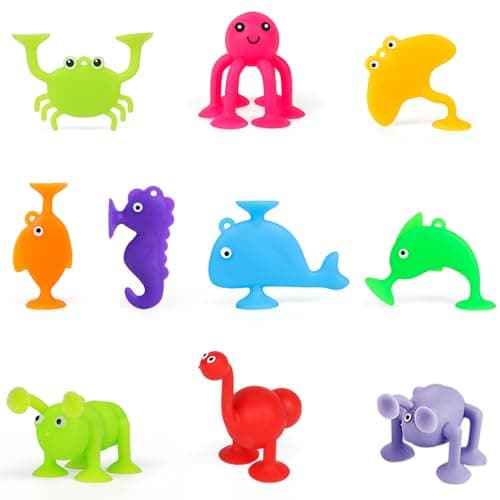 Suction Toys, Kids Building Toys for 3 Year Olds, 10Pcs Baby Sensory Sucker Toys,Toddler Travel Window Stress Release Game,Infant Birthday for 4 5 6 7 Years Old Boys Girls