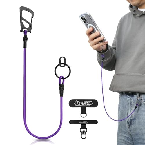 KeyUnity KC05 Cell Phone Lanyard, Anti Theft Phone Strap with Multi-Tool Carabiner, Keychain Lanyard Stretchy Tether (Purple)