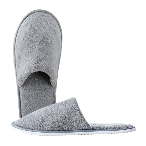 Portable Travel Slippers - Soft Coral Velvet With Thick 7mm Anti-Slip Soles for Hotel, Spa, Bathroom, Home - Reusable for Men and Women (Adult, Grey)